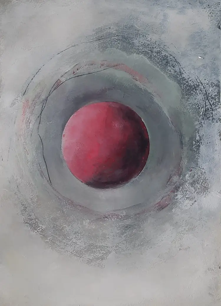 Intuïtief schilderen Slow living animals Audrey Lauwers een schilderij rode bol de flowermoon
